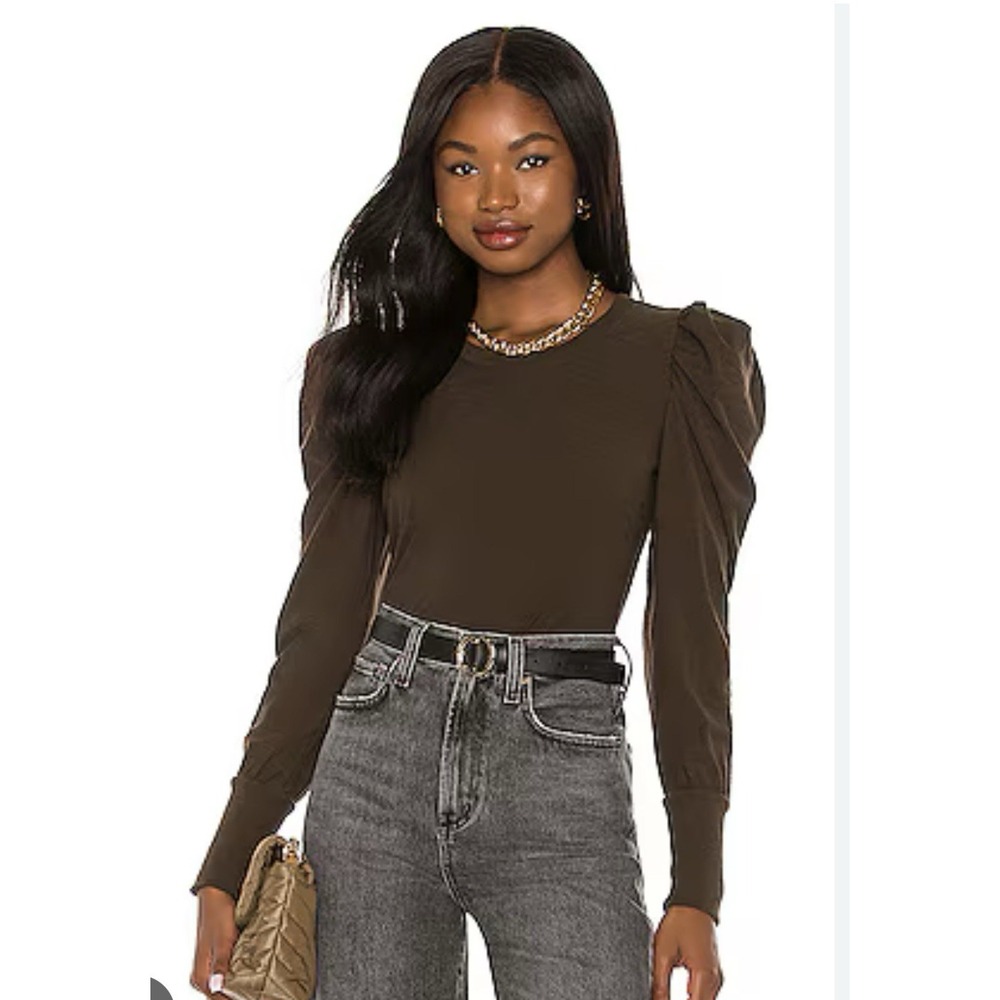 Nation LTD‎ Romy Modest Tee Womens L Bittersweet Chocolate Brown Puff Sleeve